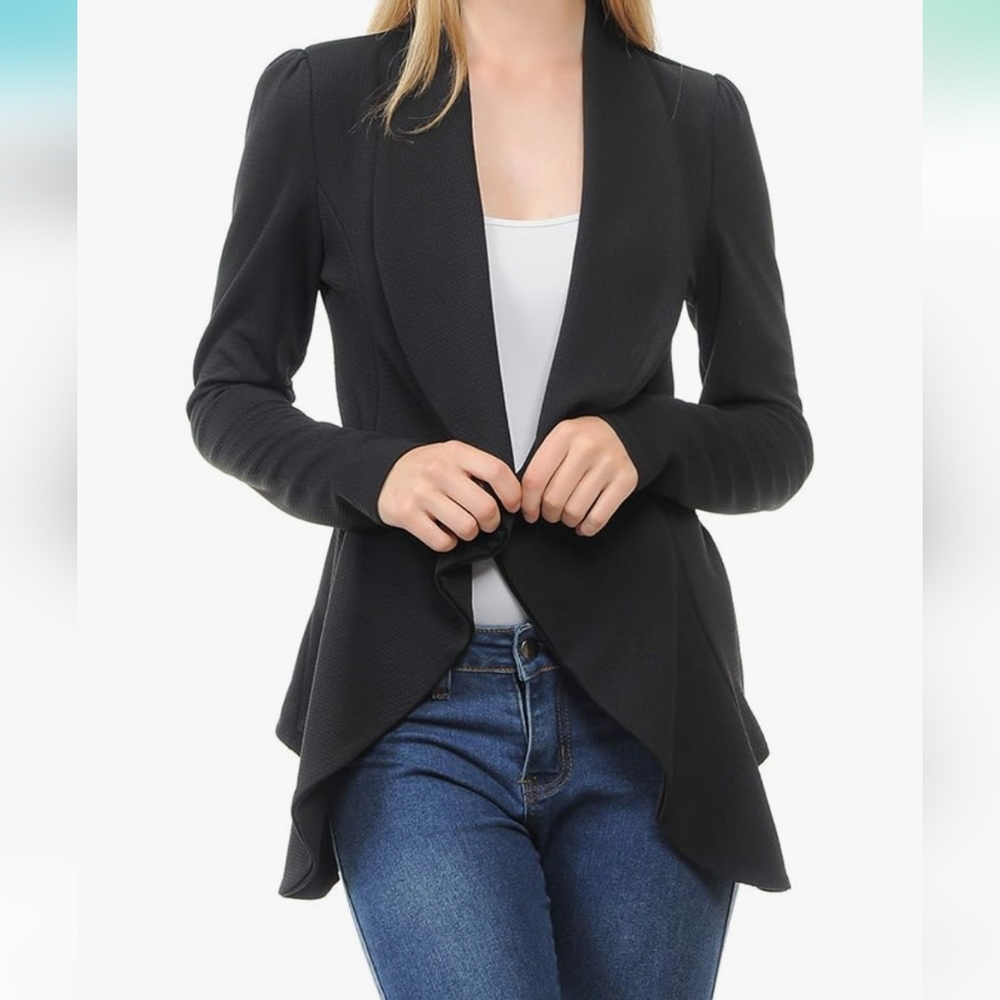 Oulm Women's Elegant Black Open Front Blazer